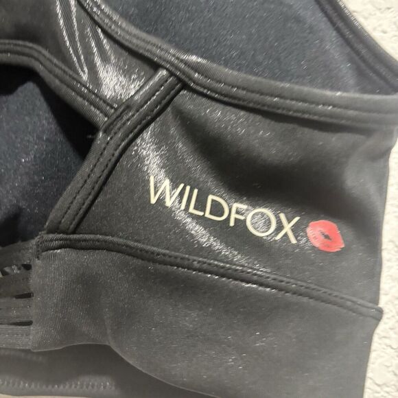 Wildfox Isabella racerback Sports Bra black Shiny Size Medium Athletic - Picture 6 of 8